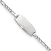 14k White Gold Polished Semi-Solid Chain/Solid Plate Figaro Link Oval 18.5x8.5mm Plate 7 inch ID Bracelet